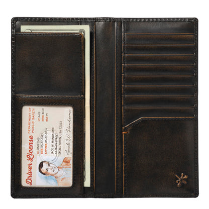 House of Jack Co. Deer Long Bifold Wallet for Men and Outdoorsmen, Rodeo Wallet, Full Grain Cowhide Leather Wallet, Black