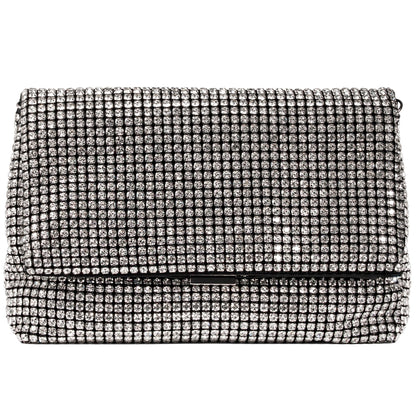 SARA DESIGNS Luxury Crystal Rhinestone Envelope Clutch Bag - Sparkly Silver Evening Purse for Weddings, Galas, and Formal Events - Designer Sparkle Pouch with Detachable Chain