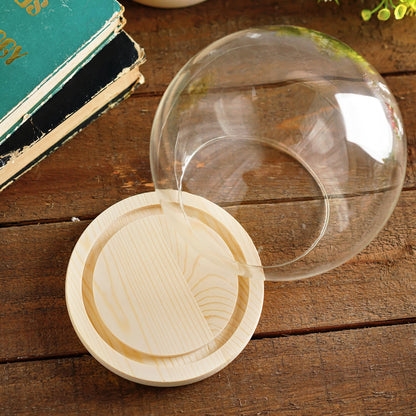 ZEERSHEE Round Globe Cloche Glass Dome with Wooden Base, 6" Glass Display Dome for Succulents, Plants & Keepsakes, Decorative Sphere Cloche Bell Jar for Collectibles & Home Decor
