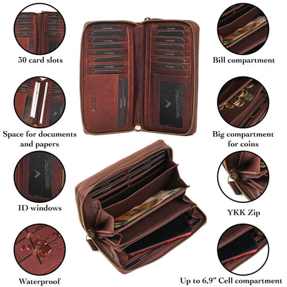 Lavalen Leather RFID Wallet Women – Modern RFID Womens Wallet- Big Multiple Compartments – Credit Card Holder – Handcrafted Genuine Leather -Carteras de Mujer Piel.