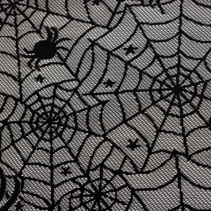 YJ YANJUN Black Lace Curtains 63 inches Length 2 Panels Halloween Goth Curtains for Bedroom Kitchen Spider Webs Halloween Decoration Coffin/Witchy/Gothic Haunted House Decor 55Wx63L Inch