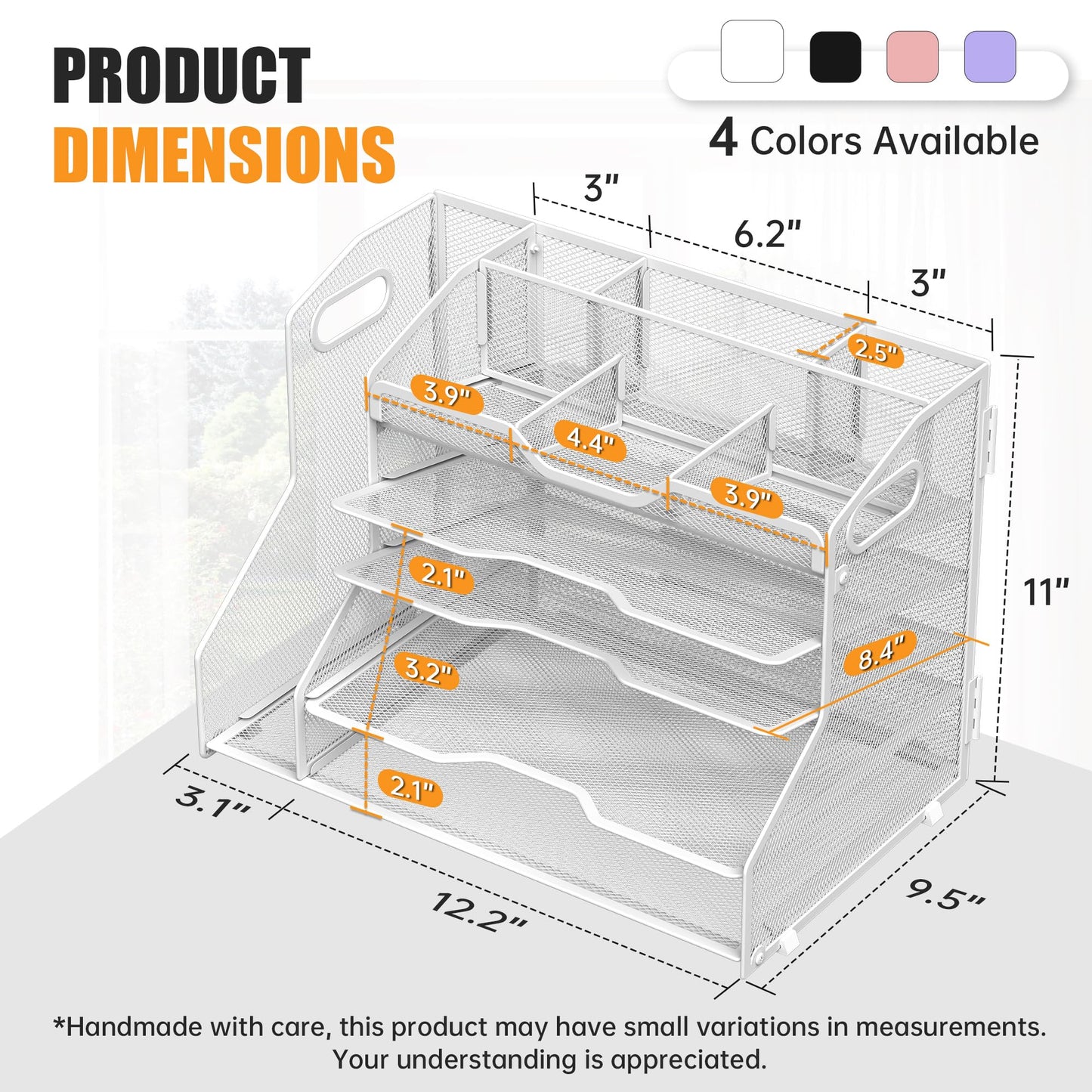 YINGHUA 5 Tier Paper Tray Letter Organizer with Top 6 Adjustable Compartments and File Holder - Paper Sorter Office Desktop Accessories with Handles for Document,Mail,School Supplies Storage,White