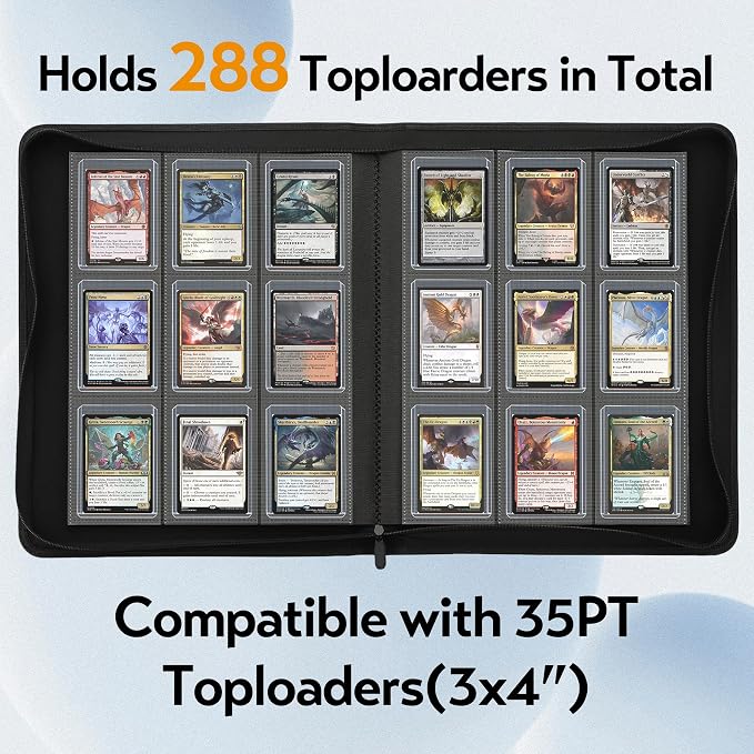 Top Loader Binder for Cards (Clear Window), Holds 288 Cards in 3"x4" Toploaders, Trading Card Binder 9 Pocket for TCG, MTG, YGO, Game Cards, Sports Cards(Black)