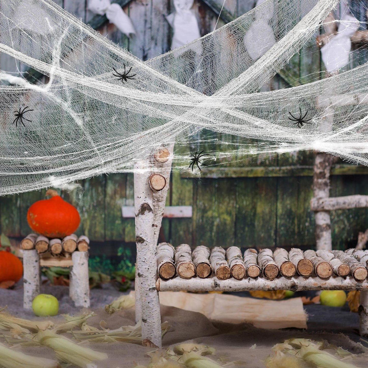 Tatuo 4 Pack Halloween Creepy Cloth 31 x 87 Inch with 2 Stretch Spider Web Spooky Scary Creepy Gauze Cloth for Halloween Party Supplies Home Wall Doorway Outdoor Yard Decor(White)
