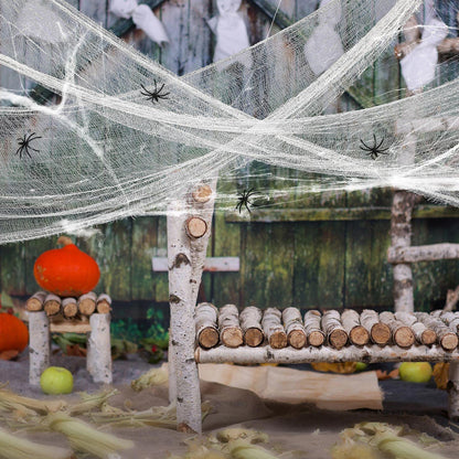 Tatuo 4 Pack Halloween Creepy Cloth 31 x 87 Inch with 2 Stretch Spider Web Spooky Scary Creepy Gauze Cloth for Halloween Party Supplies Home Wall Doorway Outdoor Yard Decor(White)