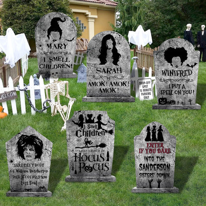 Hocus Pocus Outdoor Halloween Tombstones Decorations, 6Pcs Hocus Pocus Witches Tombstone, Outdoor Halloween Gravestone Yard Signs Decor, Scary Graveyard Yard Signs for Kids Home Party