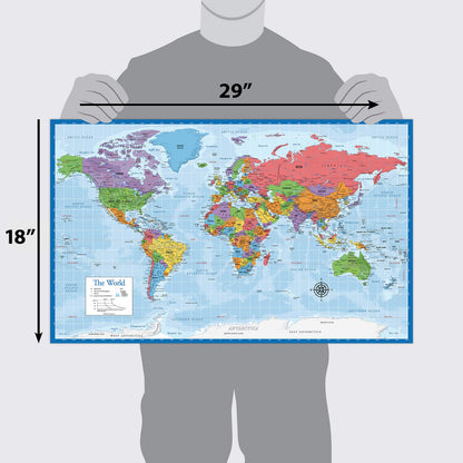 Laminated World Map & US Map Poster Set - 18" x 29" - Wall Chart Maps of the World & United States - Made in the USA - (LAMINATED, 18" x 29")
