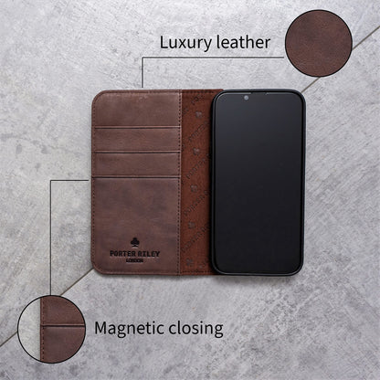 Porter Riley - Leather Case for Samsung Galaxy S21. Premium Genuine Leather Stand Case/Wallet/Cover (Chocolate Brown)