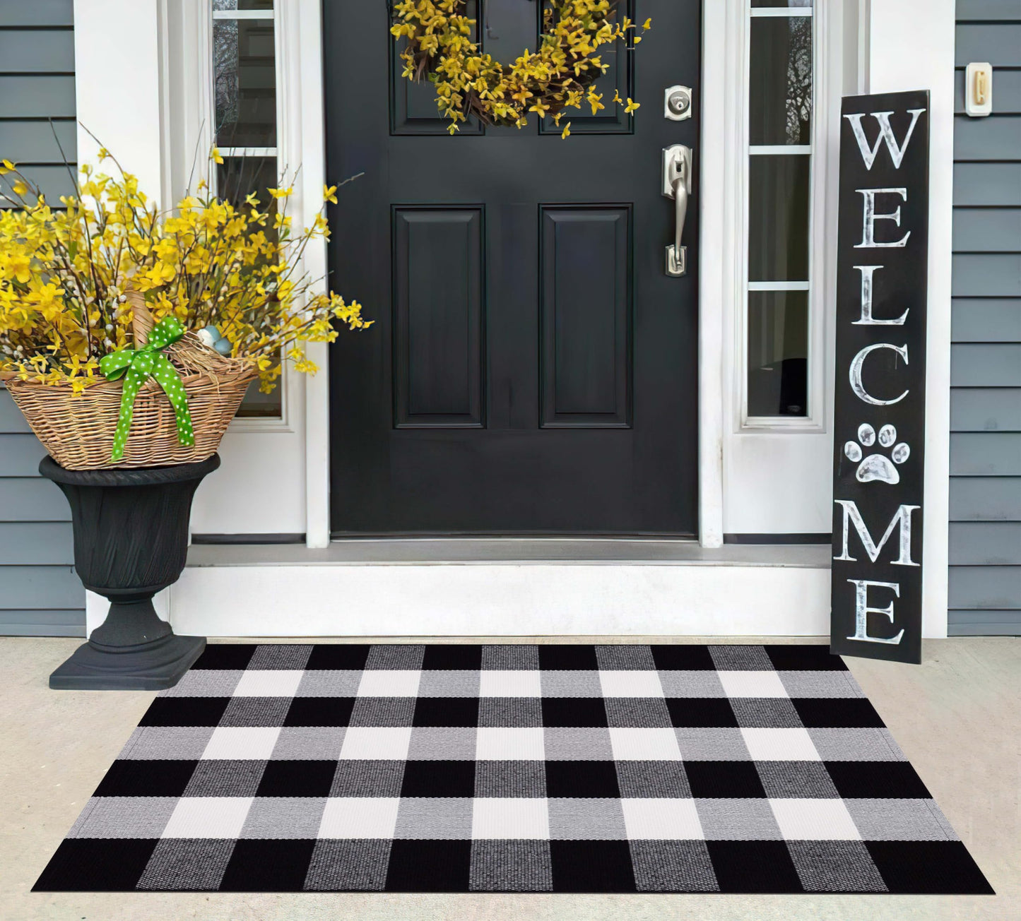 Buffalo Plaid Outdoor Rug 27.5''x 43.3''Black and White Checkered Rug Cotton Machine Washable Farmhouse Mat for Outdoor, Kitchen, Farmhouse, Entryway,Bathroom
