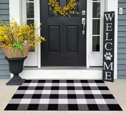Buffalo Plaid Outdoor Rug 27.5''x 43.3''Black and White Checkered Rug Cotton Machine Washable Farmhouse Mat for Outdoor, Kitchen, Farmhouse, Entryway,Bathroom