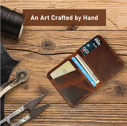 TheAntiq Credit Card Case Holder, Genuine Leather Bifold Wallet for Men and Women, Slim Minimalist Front Pocket Card Holder for Credit and Debit Cards, 4x3 Inches, Brown