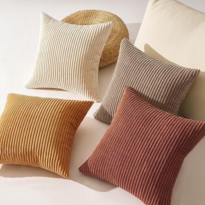 Topfinel 20x20 Inch Pillow Covers Set of 4 Rustic Modern Soft Corduroy Striped Decorative Cushion Cover Yellow Brown Gradient Farmhouse Pillow Case for Sofa Couch Living Room Bedroom