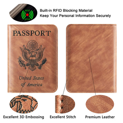 Passport Holder Cover Wallet Travel Essentials Leather Rfid Blocking Case Vacation Luggage Must Haves Travel Accessories for Men Women (116#Brown)