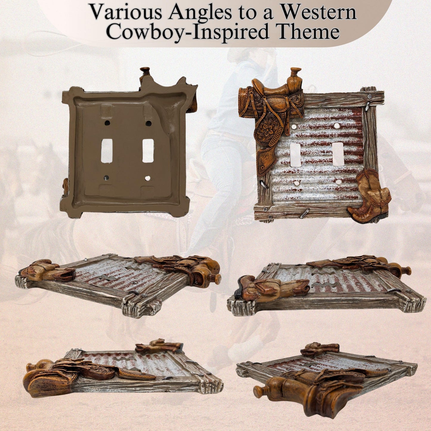 BestGiftEver Double Toggle Decorative Light Switch Cover Plate with Saddle and Boots Accents - Rustic Electrical Switch Plate for Lodge Cabin House Style Ideal for Western Cowboy Theme Enthusiasts