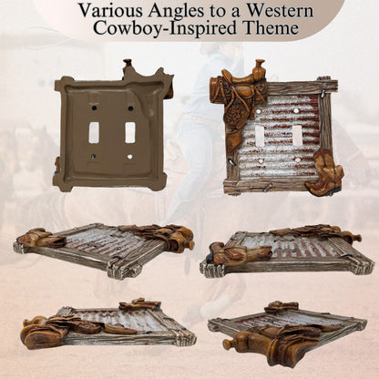BestGiftEver Double Toggle Decorative Light Switch Cover Plate with Saddle and Boots Accents - Rustic Electrical Switch Plate for Lodge Cabin House Style Ideal for Western Cowboy Theme Enthusiasts