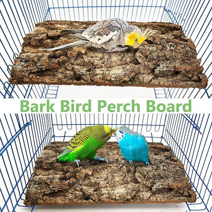 Cork Bark Perch for Birds 12"x8" Natural Cork Chewing Toy 2 PCS Flat Budgies Bark Seat Board Wood Bark Background Decor Panel Birdcage Accessories for Parakeet Lovebirds Cockatiels Conures