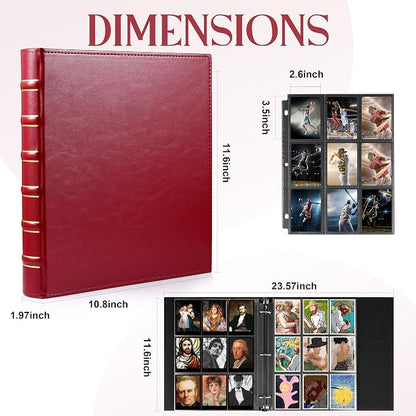 WOT I Vintage Leather Card Binder | Holds 450 Cards, Refillable Leather 3 Ring Binder for MTG/TCG/Sports Cards, Elegant Book-Style Organizer - Red