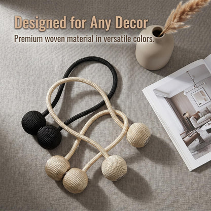 YERGOFE Magnetic Curtain Tiebacks 10 Pack, Strong Magnet Curtain Tie Backs No Drilling, Decorative Drapery Holdbacks for Window Curtains, Black Curtain Ties for Bedroom Living Room Office (Black)
