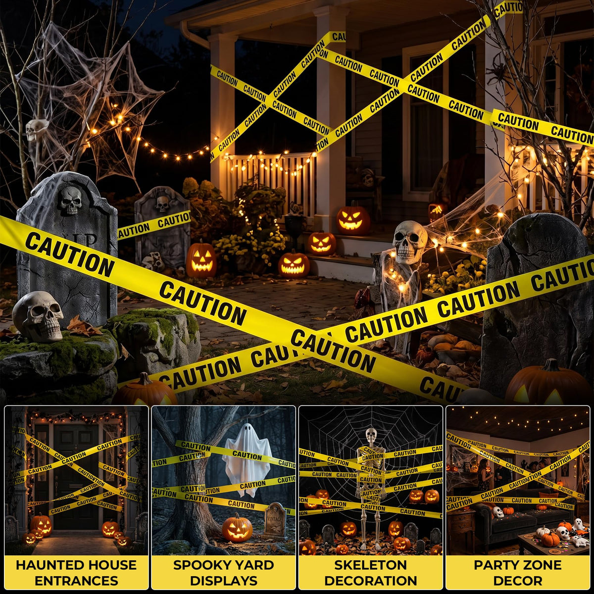 GroTheory Caution Tape 2 Pack, 3" x1000ft Safty Tape Yellow Caution Tape Roll, Halloween Decorations Construction Tape for Danger/Hazard Areas/Crime Scene Halloween Party Decorations