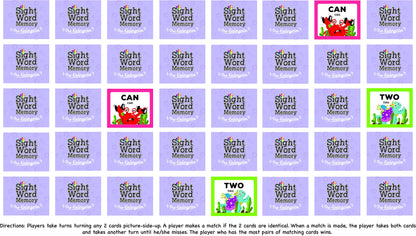 Sight Word Memory Game/Matching Game. Reading and Language Building for Grades Pre-Kindergarten Through Second Grade. Early Children's Reading Educational Game. Learn to Read (Second Grade)