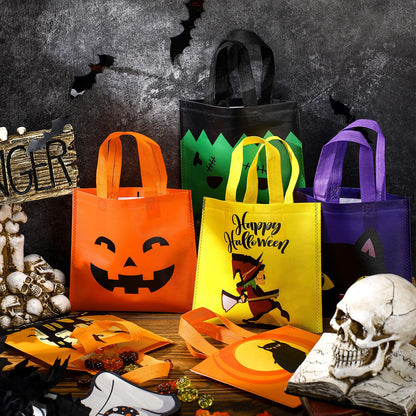 Zhanmai 100 Pcs Halloween Treat Bags with Handle 10 Patterns Design Halloween Candy Goodie Gift Bag for Party Favor Supplies(9.5" x 8.7" x 0.2")