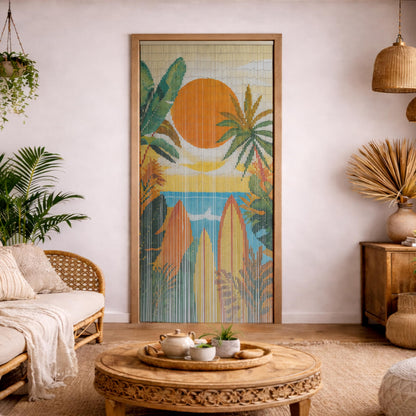 Vietbud Décor Summer Vibe Bamboo Beaded Curtains for Doorways, Decorative Room Divider, Natural Vietnamese Craft, Indoor Hanging Bamboo Blinds, Sturdy Hook, Easy to Clean, 35.43 x 78.74 Inches