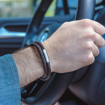 Globi Leather Bracelet For Men | Genuine Wrap Braided Leather Cuff Bangle Bracelet with Magnetic Stainless Steel Clasp For Men/Women (Brown 7”)