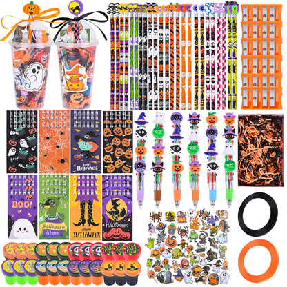 LiYiQ 247 Pcs Halloween Party Favors Return Gifts for Party, Student Stationery Gifts from Teacher, Pencil Erasers Notebooks Stickers for Classroom Birthday Goodie Bags Rewards Prizes