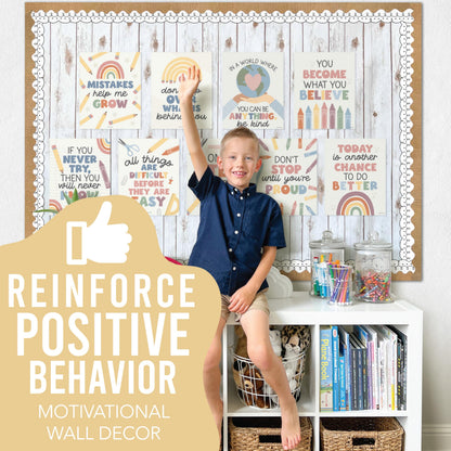 Hadley Designs Motivational Poster for Classroom Decor - 9 Growth Mindset Classroom Posters Elementary, Inspirational Wall Decor Middle School, Teacher Must Haves, Boho Bulletin Board Decorations