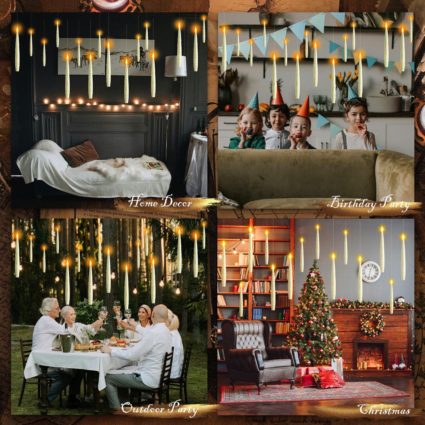 AFINETH Flameless Floating Candles with Wand, Magic Hanging LED Candles, Ivory Battery Operated Electric Taper Candles for Halloween, Christmas, Birthday Parties, 12 PCS