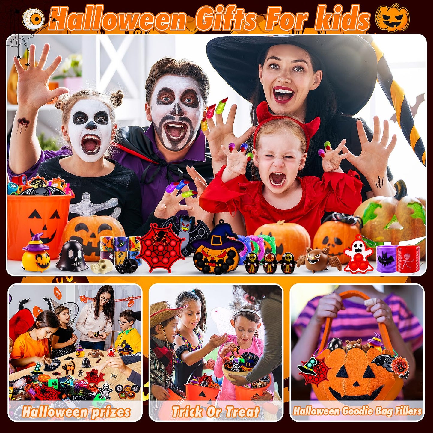 KissFree 500 PCS Halloween Party Favors for Kids, Halloween Toys Bulk, Halloween Goodie Bag Fillers, Non-Candy Treats for Kids, Classroom Prizes