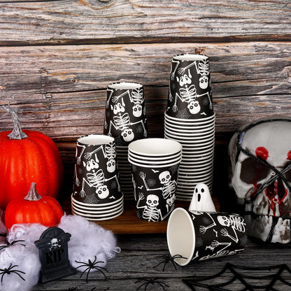 JarThenaAMCS 50Pcs Halloween Disposable Paper Cups 9oz Skeleton Party Cups for Coffee Juice Hot Cold Drinks Trick or Treat Party Supplies
