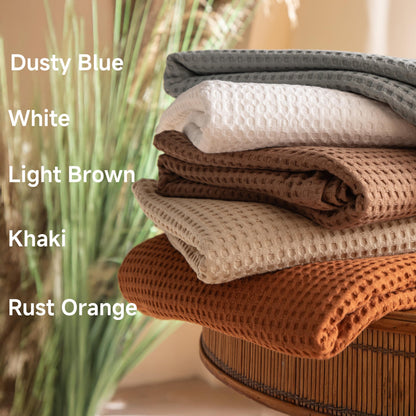 Simple&Opulence 100% Cotton Waffle Weave Throw Blanket 40"x50", Soft Lightweight Breathable Cozy Washed, Layer Blanket for Couch Bed Sofa, Farmhouse Home Decor for Adults All-Season, Light Brown