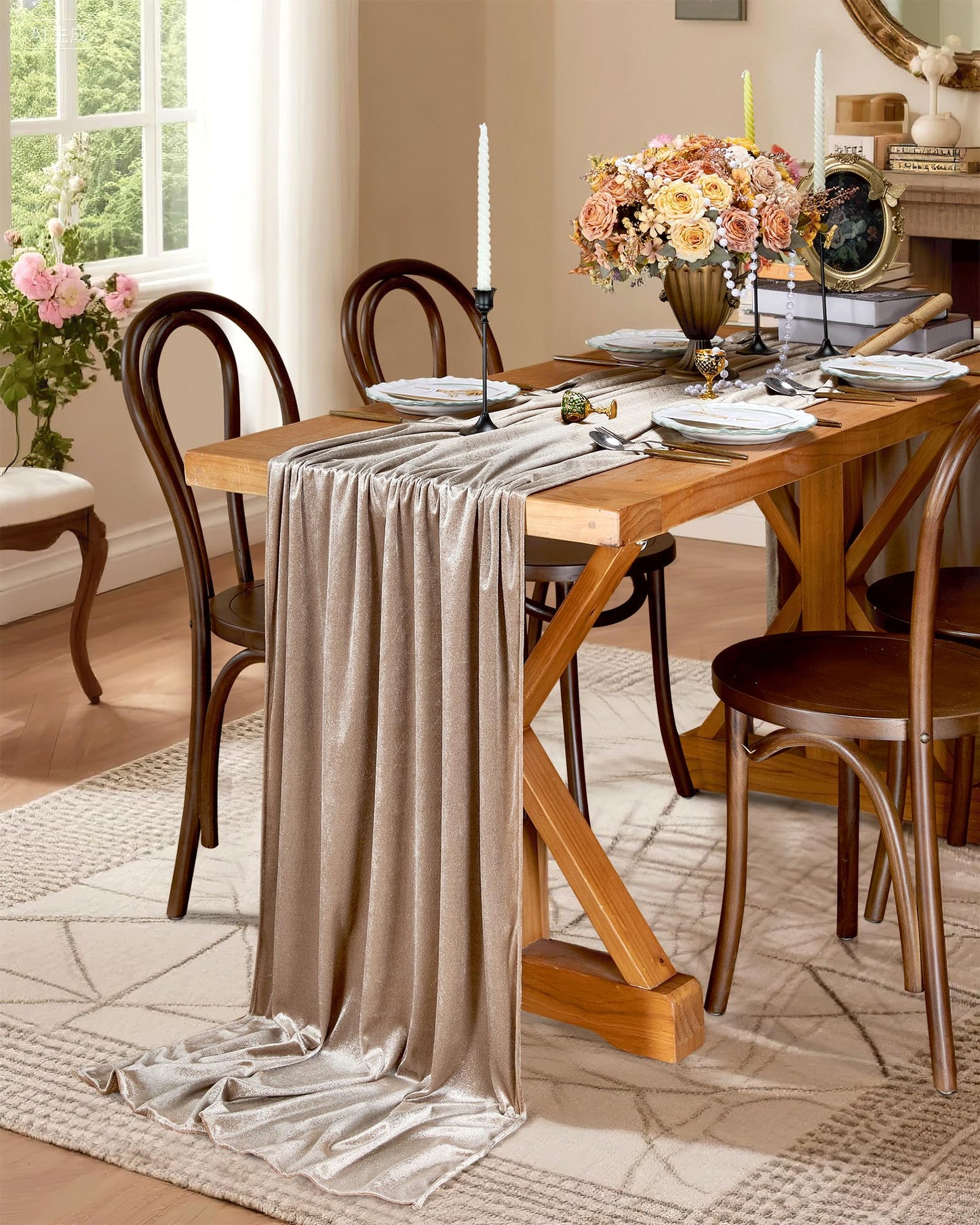 Cream Velvet Table Runner 20 x 120 Inches 10ft Luxurious Table Runners for Wedding New Year Party Banquet Table Decorations