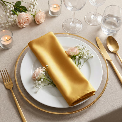 Cloth Dinner Napkins with Hemmed Edges 17x17 Inches Washable - 100% Polyester Soft & Comfortable Reusable Napkins for Weddings, Parties or Daily Use (Set of 12, Mustard)