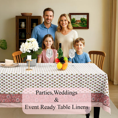 CPC Rosette Bloom Tablecloth 100% Cotton 60x60 Inch Indian Block Print Rectangle Table Cover, Table Cloth for Gifting in Weddings, Halloween, Fall, Christmas, Thanksgiving