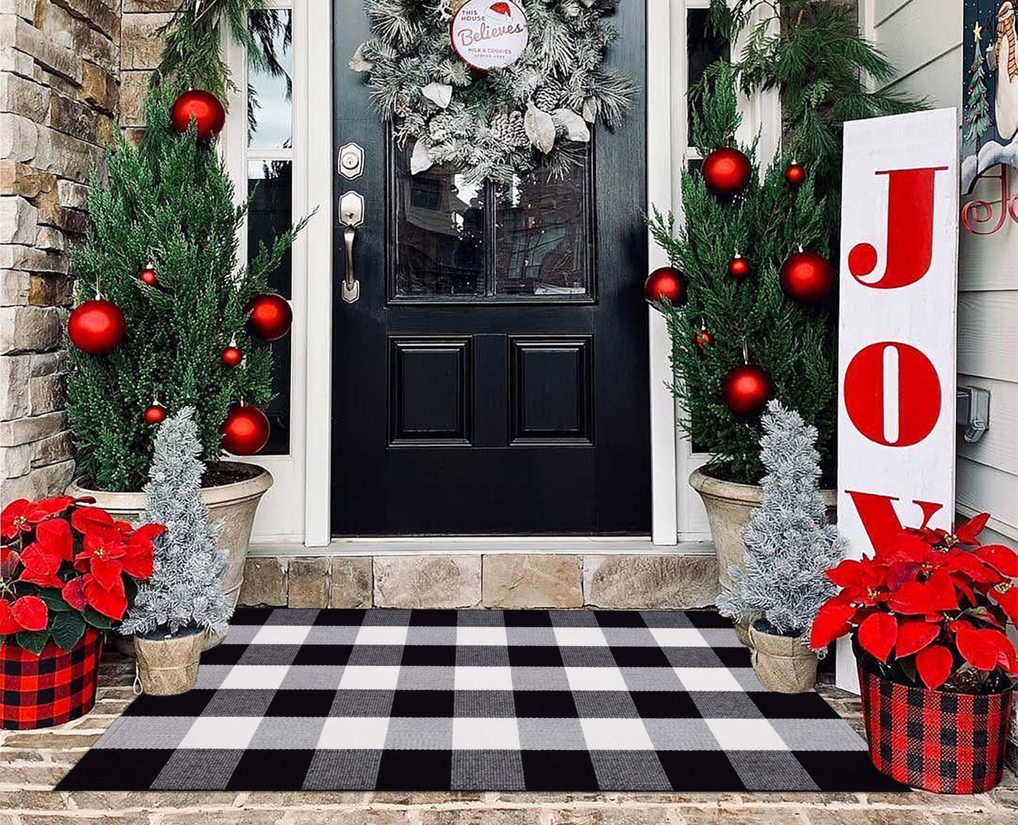 Buffalo Plaid Outdoor Rug 27.5''x 43.3''Black and White Checkered Rug Cotton Machine Washable Farmhouse Mat for Outdoor, Kitchen, Farmhouse, Entryway,Bathroom