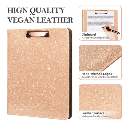 Ospelelf Clipboard with Storage, 3 Ring Binder with Zipper, Leather Padfolio Portfolio Folder, Calculator, 12.1” Tablet Sleeve, 5 Dividers with Pocket|Refillable Notepad, Card Slot (Rose Gold)
