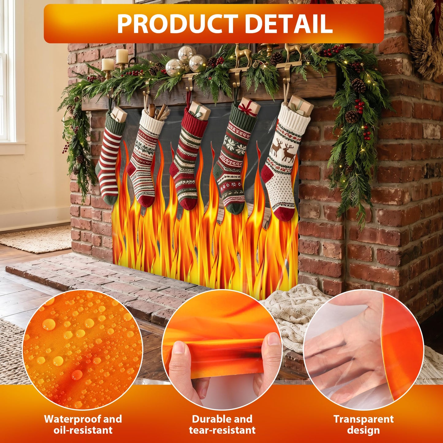 Kochorie 100 Ft x 54 Inch Halloween Flame Party Tablecloth Roll with Cutter Box Waterproof Plastic Fake Fire Table Cover for Halloween Campfire Party Supplies Decorations