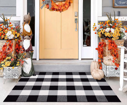Buffalo Plaid Outdoor Rug 27.5''x 43.3''Black and White Checkered Rug Cotton Machine Washable Farmhouse Mat for Outdoor, Kitchen, Farmhouse, Entryway,Bathroom