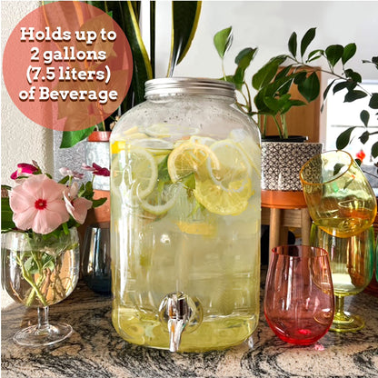 Lily's Home Plastic Beverage Dispenser with Spigot - 2 Gallon Drink Holder for Water, Juice, Tea - Ideal for Parties, Lemonade Stands, & Events