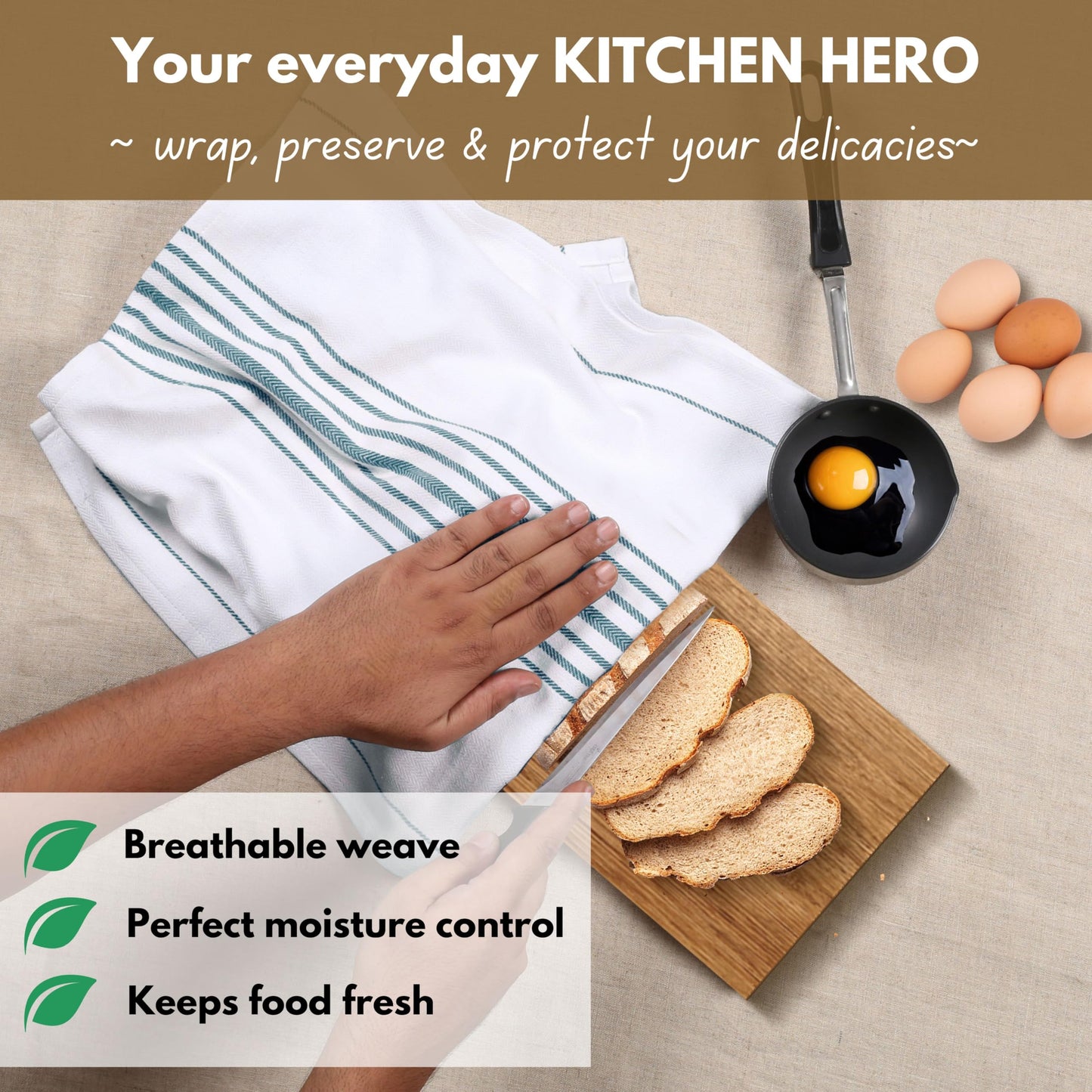 Native Fab Stripe Kitchen Towels 4 Pack Scandia Herringbone Weave 16"x26" - Cotton Kitchen Cloth, Super Absorbent Dish Towels, Multi Purpose Quick Dry Kitchen Washcloths - Teal Green White