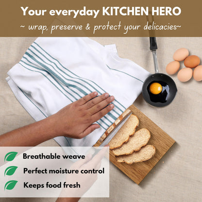 Native Fab Stripe Kitchen Towels 4 Pack Scandia Herringbone Weave 16"x26" - Cotton Kitchen Cloth, Super Absorbent Dish Towels, Multi Purpose Quick Dry Kitchen Washcloths - Teal Green White