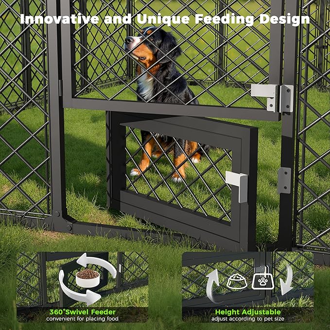 10x14×6.4 FT Heavy Duty Dog Kennel Outdoor with Secure Double Locks and Waterproof & UV Resistant Roof Cover,All Weather Resistant Anti-Rust Metal Enclosure for Large Dogs