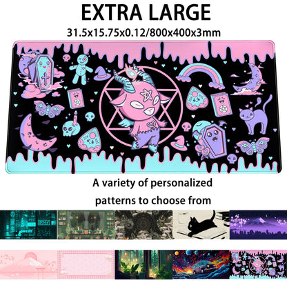 Cute Pastel Goth Desk Mat Kawaii Japanese XXL Extra Large Extended Desk Pad Gaming Mouse Pad, Anime Computer Laptop Mat Keyboard and Mouse Mat for Women Office Desk Decor Gamer Gift 31.5"x15.75"