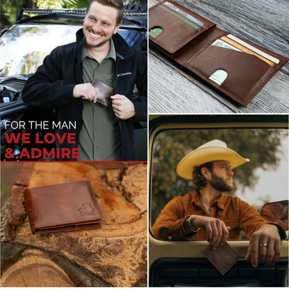 BULL GUARD Mens RFID Blocking Bifold Wallet Soft Genuine Leather Brown Western | Secure and Durable Extra Capacity Billfold with 11 Credit Cards, Flip Up ID