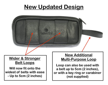 Soft Black Goat Leather Double Spectacle Glasses Case with Belt Loops/Key Ring Loop