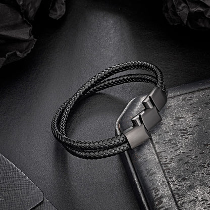 murtoo Mens Bracelet Leather Braided, Brown and Black Leather Bracelet for Men