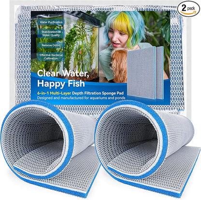 Borlech 8-Layer Fast-Acting Aquarium Filter Pad - Cut-to-Size Aquarium Floss Media for Fish Tank, Pond, Sump - Fast Water Polishing in Hours (23.62"x15.75"x0.6", 2 Pack)