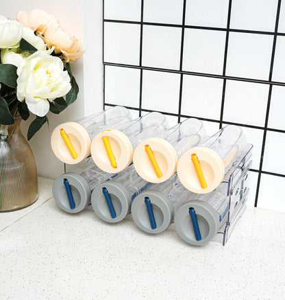 IEEK Plastic Stackable Bottle Storage Holder Rack Holds 16 Bottles,Free-Standing Water Bottle/Wine and Drink Organizer Shelf for Kitchen Cabinet,Fridge,Countertop,Pantry,Freezer,4 PackX4 Bottles,Clear
